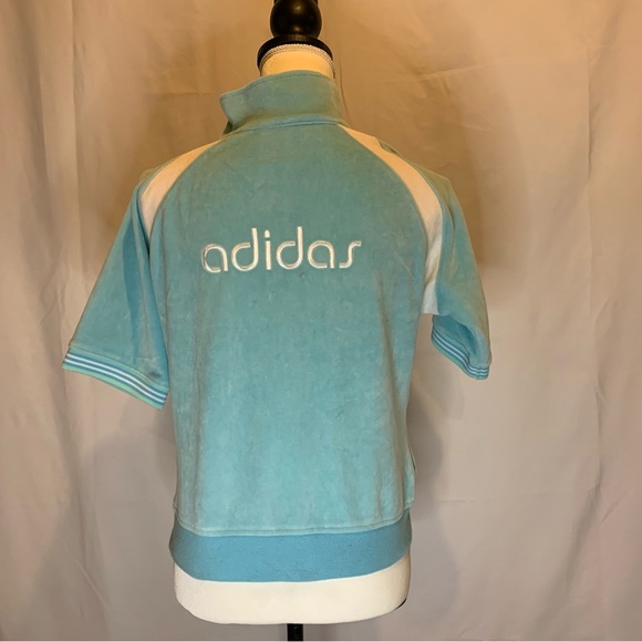 Adidas Vintage Street Style Spell-out Logo Embroidered Velour Crop Jacket Size L - Picture 3 of 12